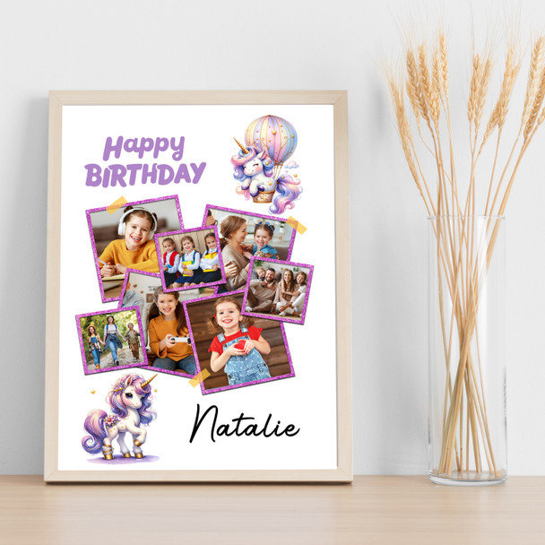 Photo Collage Kids Girls Birthday Gift 7-Photo Purple Unicorn Print Or Canvas