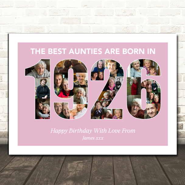 Photo Collage Pink Birthday Gift For Aunty 27-Photo Year 1926 Print Or Canvas