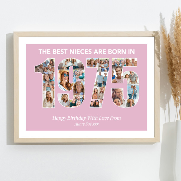 Photo Collage Pink Birthday Gift For Niece 22-Photo Year 1975 Print Or Canvas