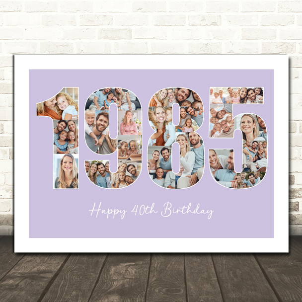 Photo Collage Purple Birthday Gift For Her 22-Photo Year 1985 Print Or Canvas