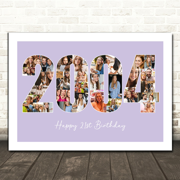 Photo Collage Purple Birthday Gift For Her 35-Photo Year 2004 Print Or Canvas