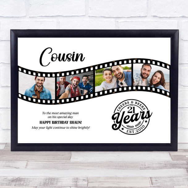 Photo Collage 21st Birthday Gift For Cousin 4-Photo Film Male Print Or Canvas