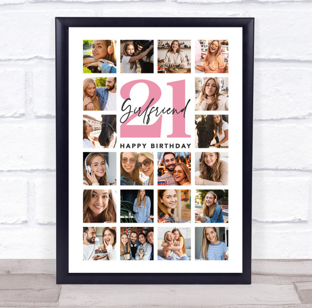 Photo Collage 21st Birthday Gift For Girlfriend 20-Photo Pink Print Or Canvas