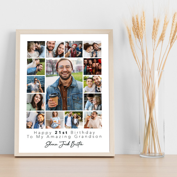 Photo Collage 21st Birthday Custom Gift For Grandson 15-Photo Print Or Canvas