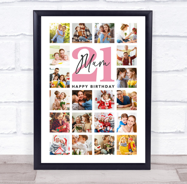 Photo Collage 21st Birthday Custom Gift For Mum 20-Photo Pink Print Or Canvas