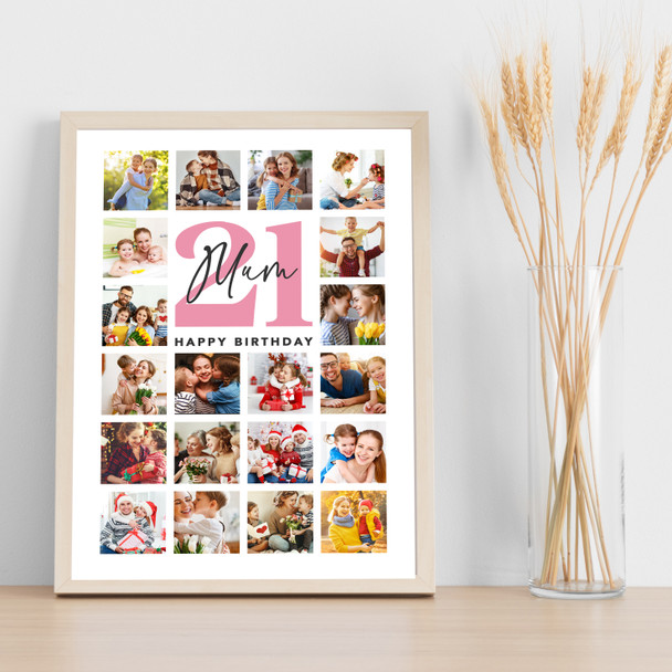 Photo Collage 21st Birthday Custom Gift For Mum 20-Photo Pink Print Or Canvas