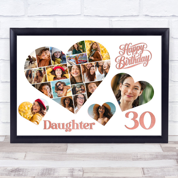 Photo Collage 30th Birthday Gift For Daughter 20-Photo Hearts Print Or Canvas