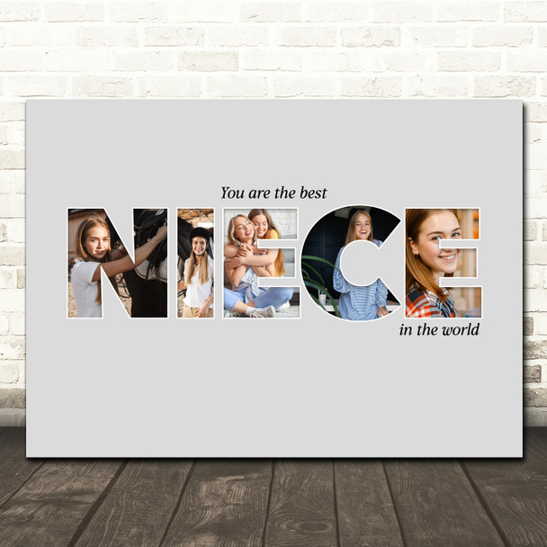 Photo Collage Grey 5-Photo Custom Gift For Niece Any Occasion Print Or Canvas