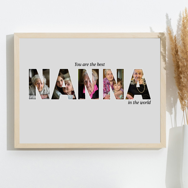 Photo Collage Grey 5-Photo Custom Gift For Nanna Any Occasion Print Or Canvas
