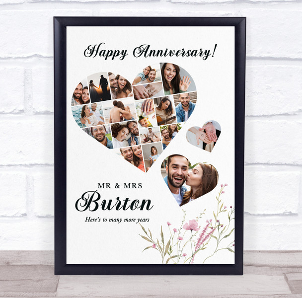 Photo Collage Wedding Anniversary Custom Gift 19-Photo Floral Print Or Canvas