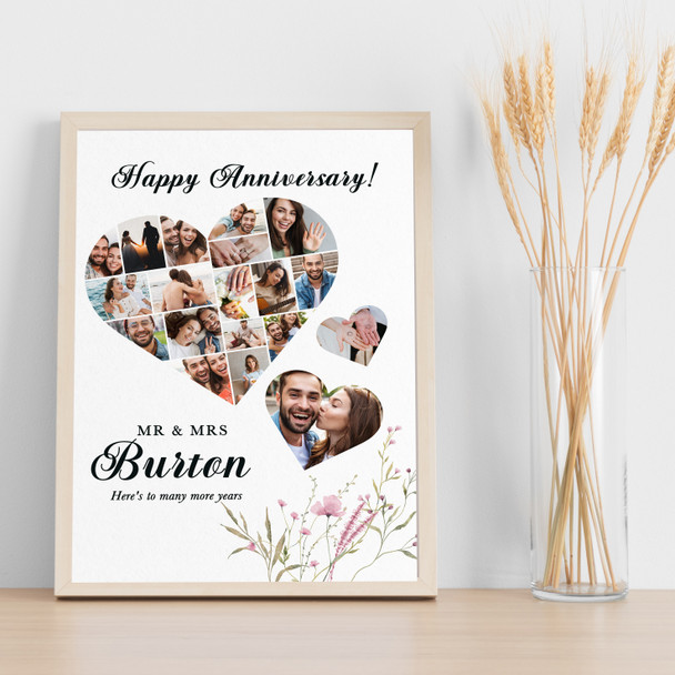 Photo Collage Wedding Anniversary Custom Gift 19-Photo Floral Print Or Canvas