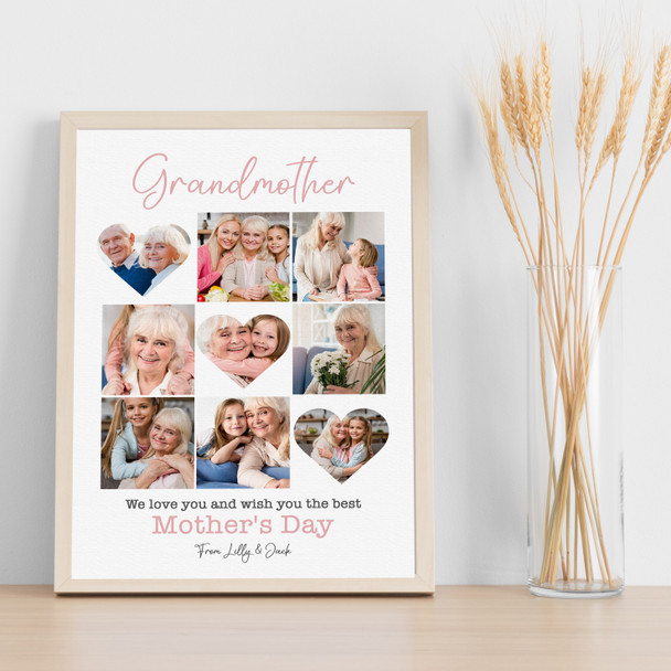 Photo Collage Gift For Grandmother Mother's Day 9-Photo Pink Print Or Canvas