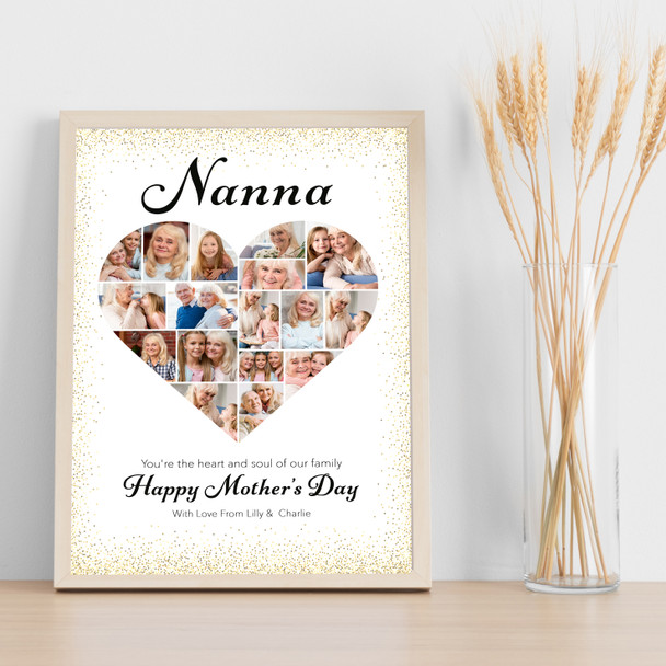 Photo Collage Gift For Nanna Mother's Day 17-Photo Gold Dots Print Or Canvas
