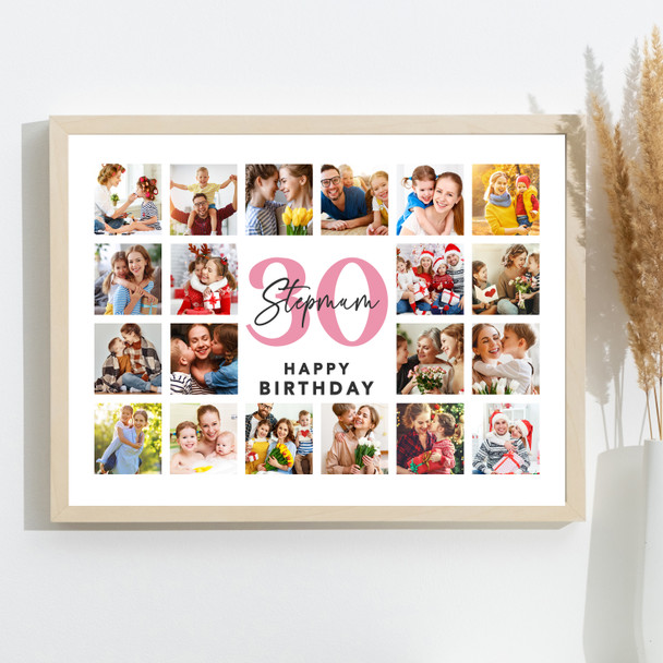 Photo Collage 30th Birthday Custom Gift For Stepmum 20-Photo Print Or Canvas