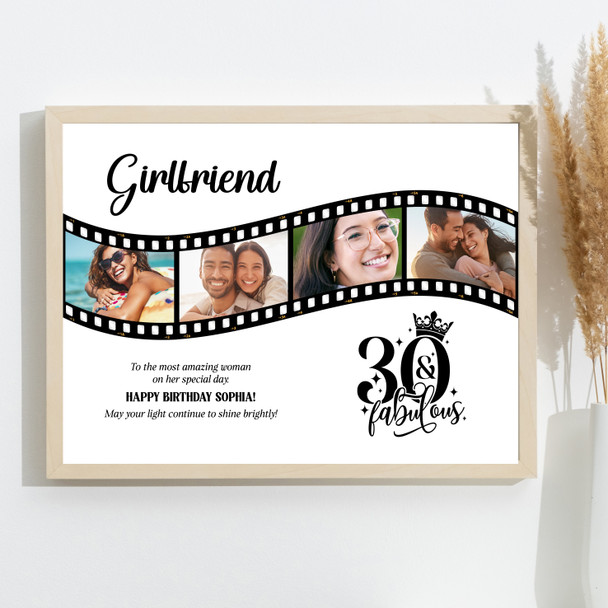 Photo Collage 30th Birthday Gift For Girlfriend 4-Photo Film Print Or Canvas