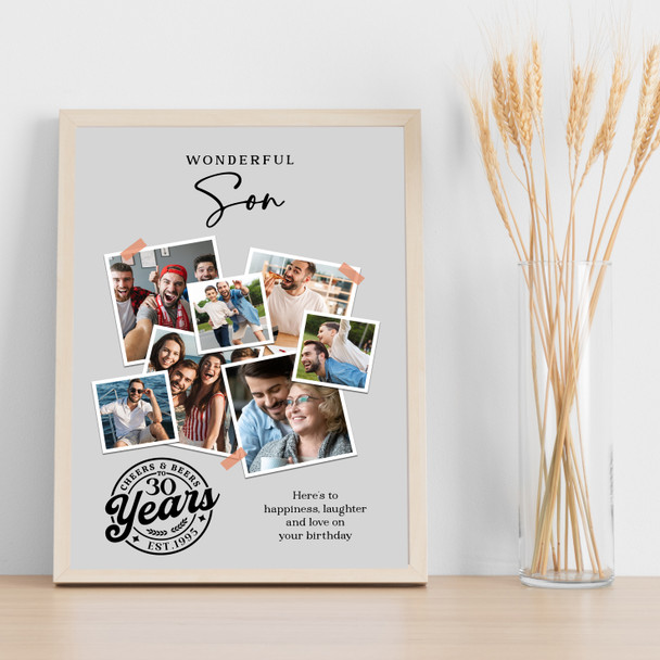 Photo Collage 30th Birthday Custom Gift For Son 7-Photo Grey Print Or Canvas