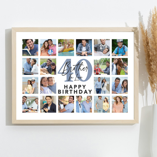 Photo Collage 40th Birthday Gift For Brother-In-Law 20-Photo Print Or Canvas