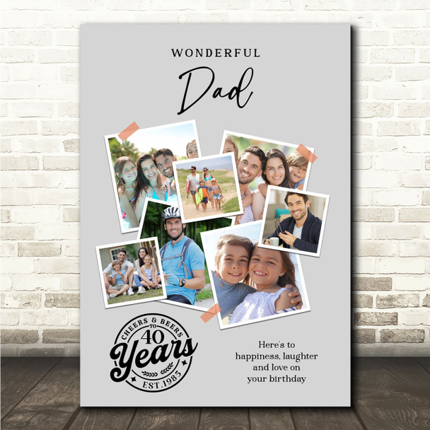 Photo Collage 40th Birthday Custom Gift For Dad 7-Photo Grey Print Or Canvas