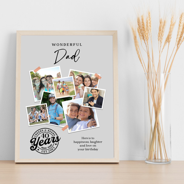 Photo Collage 40th Birthday Custom Gift For Dad 7-Photo Grey Print Or Canvas