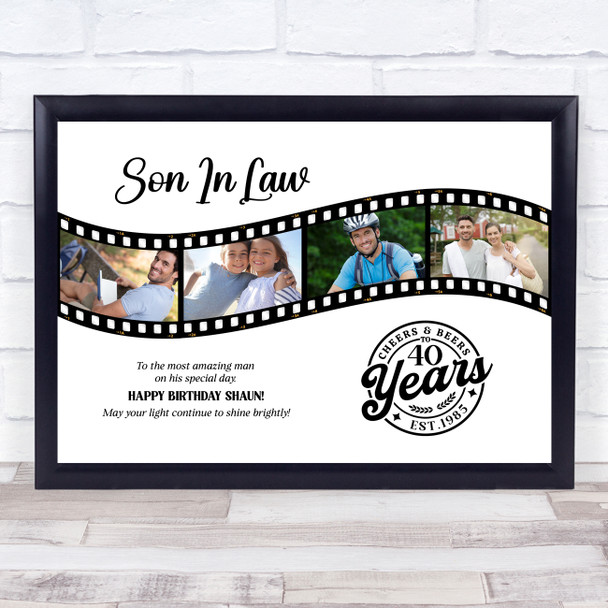 Photo Collage 40th Birthday Gift For Son-In-Law 4-Photo Film Print Or Canvas