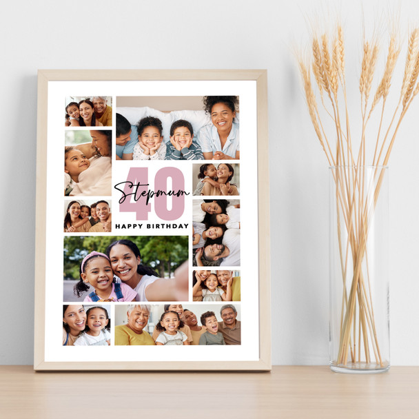 Photo Collage 40th Birthday Custom Gift For Stepmum 10-Photo Print Or Canvas