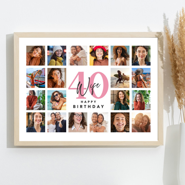 Photo Collage 40th Birthday Gift For Wife 20-Photo Landscape Print Or Canvas