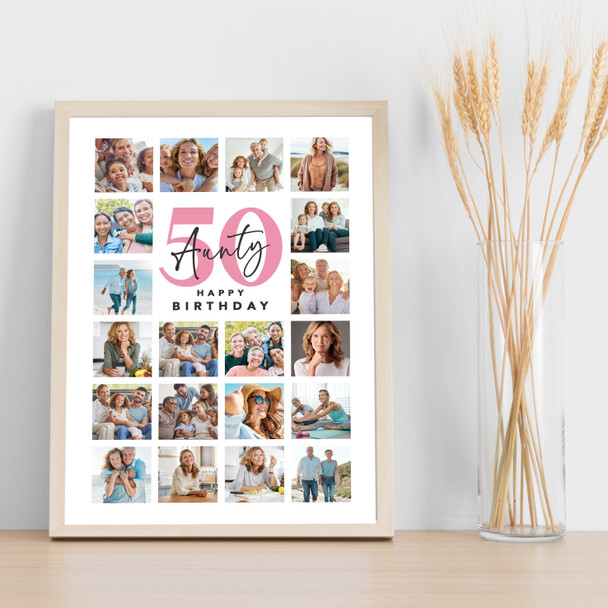 Photo Collage 50th Birthday Gift For Aunty 20-Photo Portrait Print Or Canvas