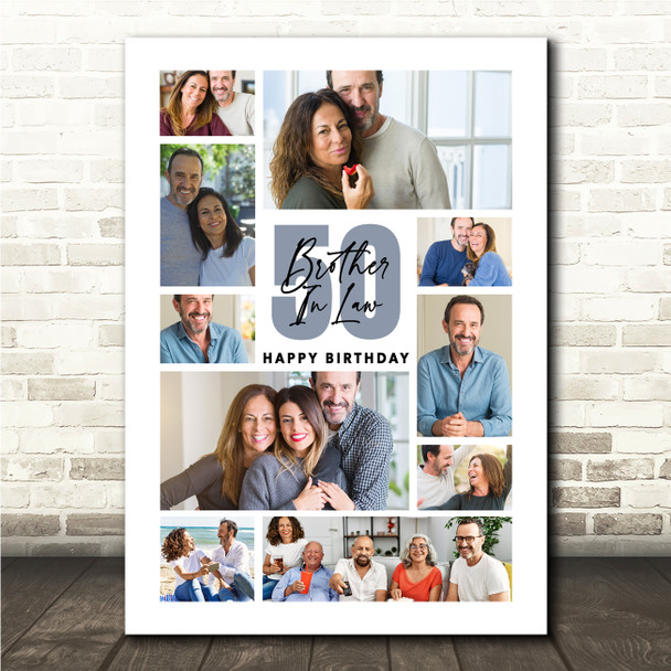 Photo Collage 50th Birthday Gift For Brother-In-Law 10-Photo Print Or Canvas