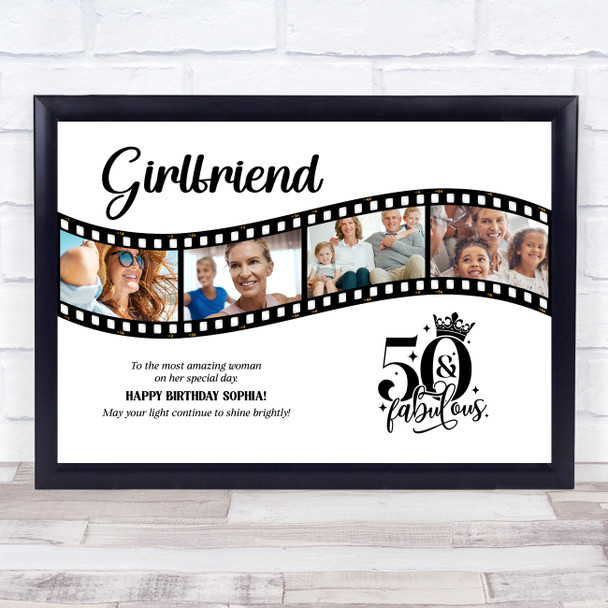 Photo Collage 50th Birthday Gift For Girlfriend 4-Photo Film Print Or Canvas