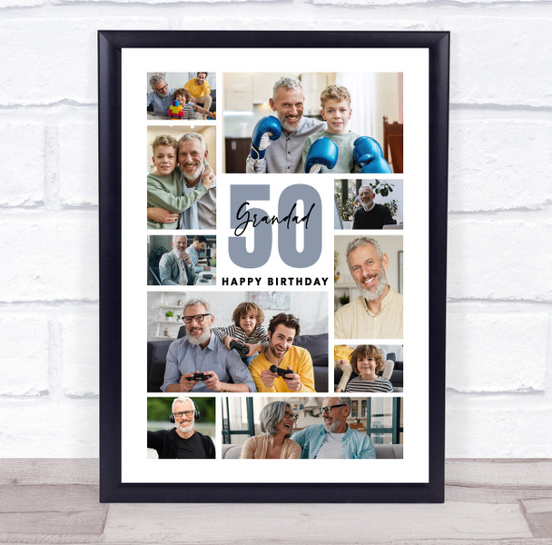 Photo Collage 50th Birthday Custom Gift For Grandad 10-Photo Print Or Canvas