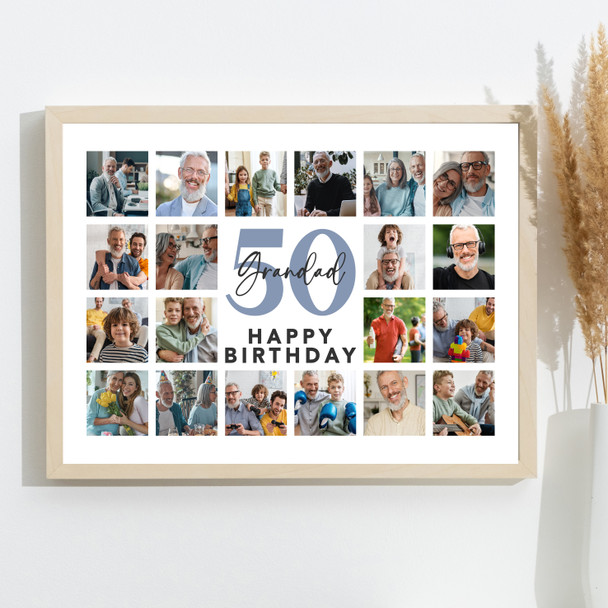 Photo Collage 50th Birthday Custom Gift For Grandad 20-Photo Print Or Canvas