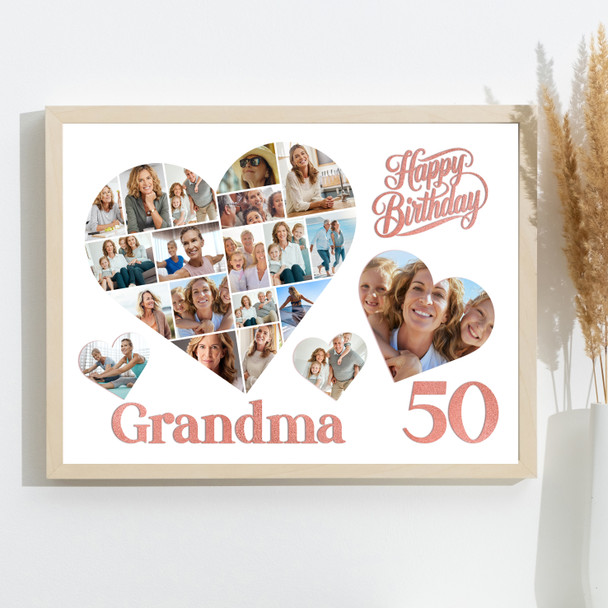 Photo Collage 50th Birthday Gift For Grandma 20-Photo Hearts Print Or Canvas