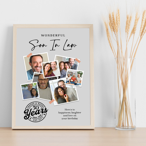 Photo Collage 50th Birthday Gift For Son-In-Law 7-Photo Grey Print Or Canvas