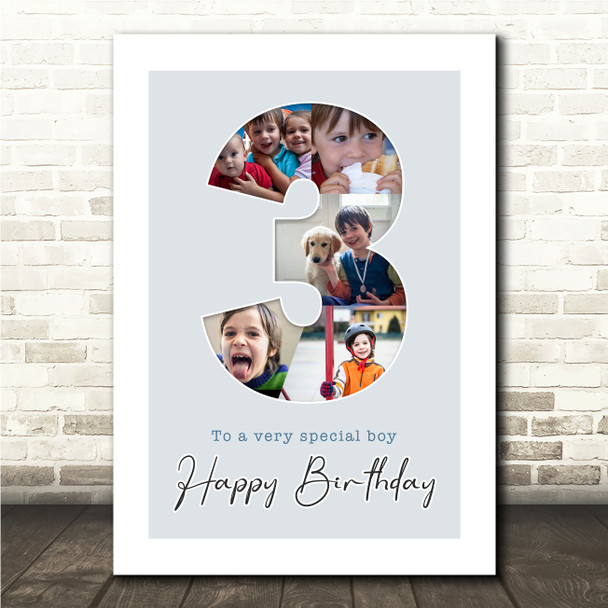 Photo Collage 5-Photo 3rd Birthday Custom Gift For Boys Blue Print Or Canvas