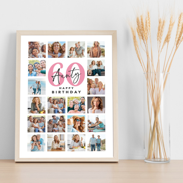 Photo Collage 60th Birthday Gift For Aunty 20-Photo Portrait Print Or Canvas