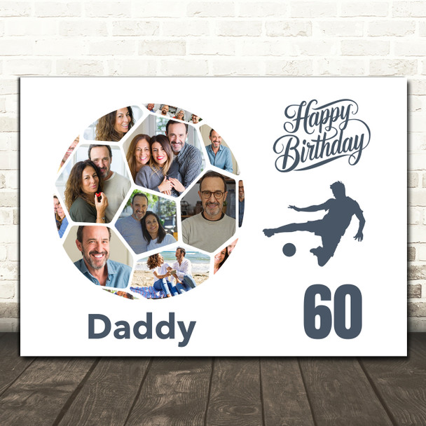 Photo Collage 60th Birthday Gift For Daddy 14-Photo Football Print Or Canvas