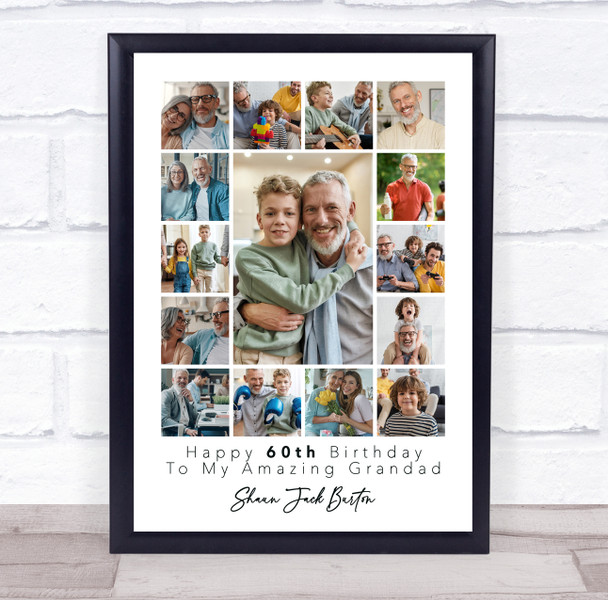 Photo Collage 60th Birthday Custom Gift For Grandad 15-Photo Print Or Canvas
