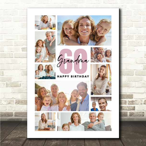 Photo Collage 60th Birthday Custom Gift For Grandma 10-Photo Print Or Canvas