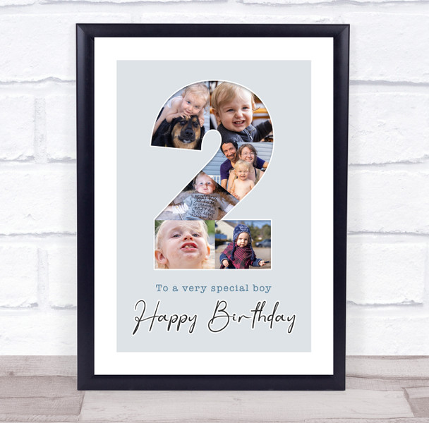 Photo Collage 6-Photo 2nd Birthday Custom Gift For Boys Blue Print Or Canvas