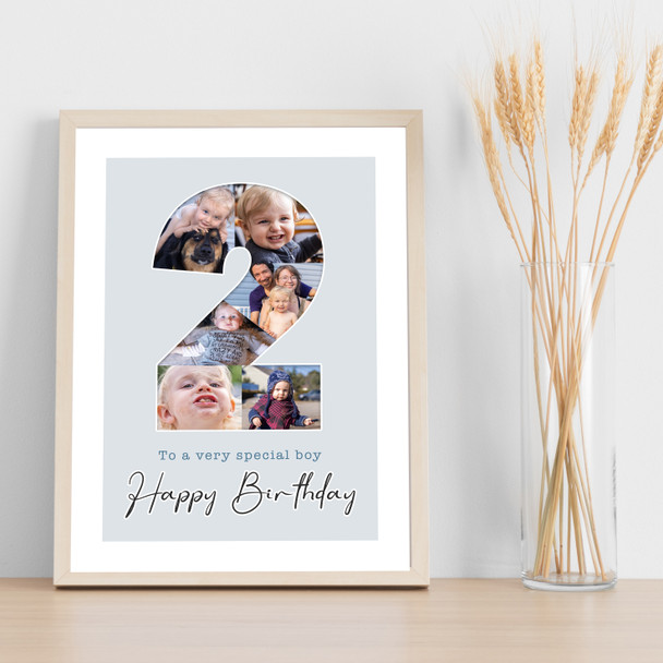 Photo Collage 6-Photo 2nd Birthday Custom Gift For Boys Blue Print Or Canvas