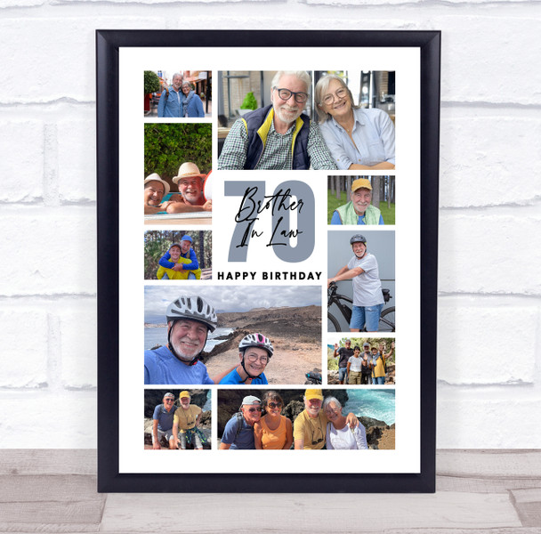 Photo Collage 70th Birthday Gift For Brother-In-Law 10-Photo Print Or Canvas
