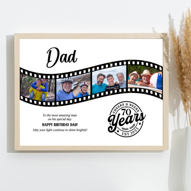 Photo Collage 70th Birthday Gift For Dad 4-Photo Camera Film Print Or Canvas