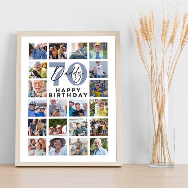 Photo Collage 70th Birthday Gift For Daddy 20-Photo Portrait Print Or Canvas
