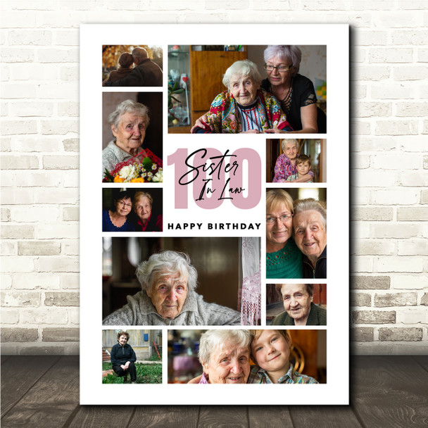 Photo Collage 100th Birthday Gift For Sister-In-Law 10-Photo Print Or Canvas