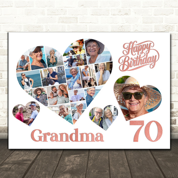 Photo Collage 70th Birthday Gift For Grandma 20-Photo Hearts Print Or Canvas