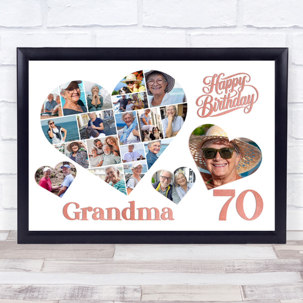 Photo Collage 70th Birthday Gift For Grandma 20-Photo Hearts Print Or Canvas