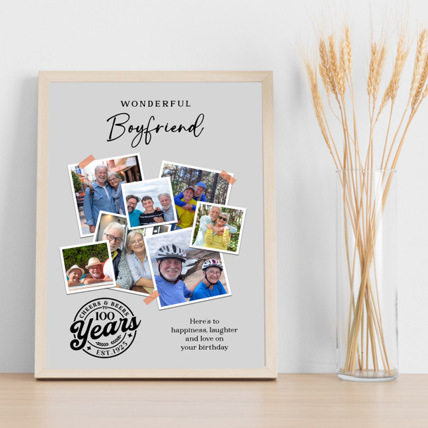 Photo Collage 100th Birthday Gift For Boyfriend 7-Photo Grey Print Or Canvas