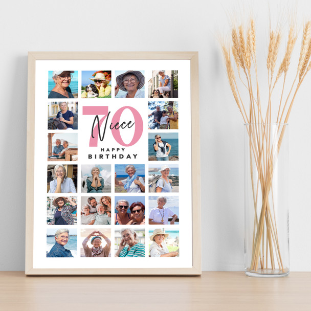 Photo Collage 70th Birthday Gift For Niece 20-Photo Portrait Print Or Canvas