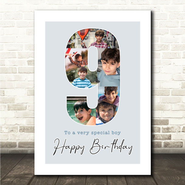 Photo Collage 7-Photo 9th Birthday Custom Gift For Boys Blue Print Or Canvas