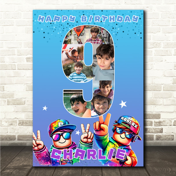 Photo Collage 7-Photo 9th Birthday Gift For Kids Boys Roblox Print Or Canvas